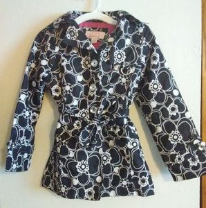 Girls black and white floral raincoat